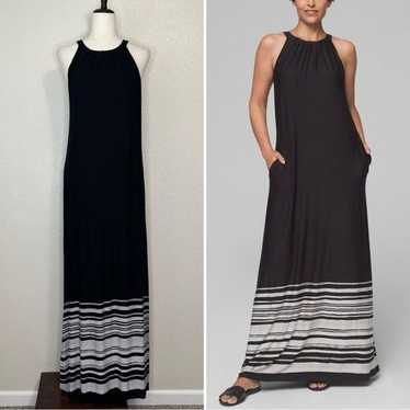 Soma Halter Black Gray Striped Maxi Dress