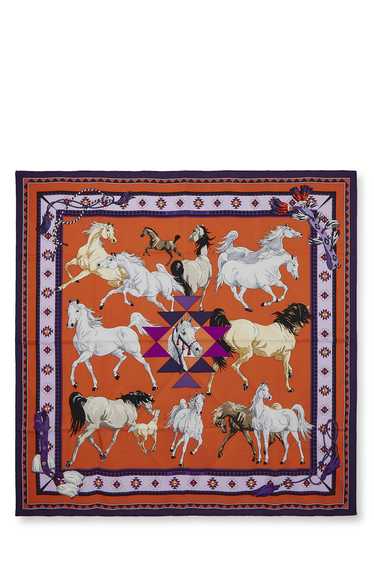 Purple & Multicolor 'Les Chevaux Qataris' Silk Sca