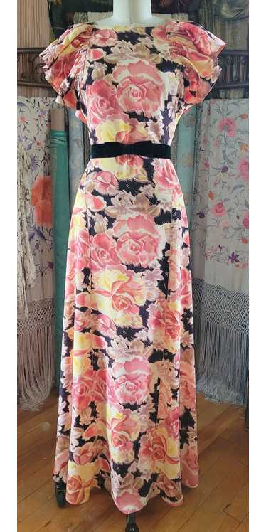 1930s Pink Rose Floral Print Dress