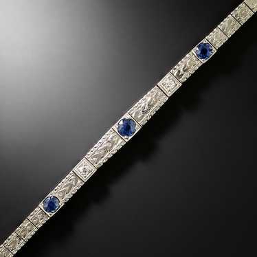 Art Deco Sapphire and Diamond Engraved Line Bracel