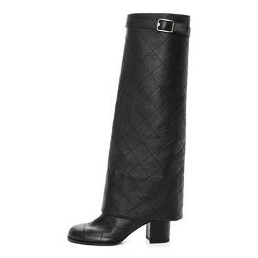 CHANEL Lambskin Quilted High Boots 36 Black