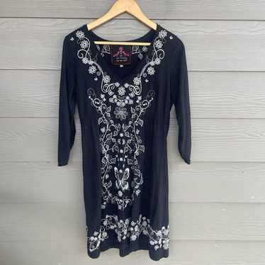 Johnny Was black butterfly embroidered dress