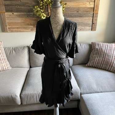 Nightcap Clothing Silk Ruffle Wrap Mini Dress - Bl