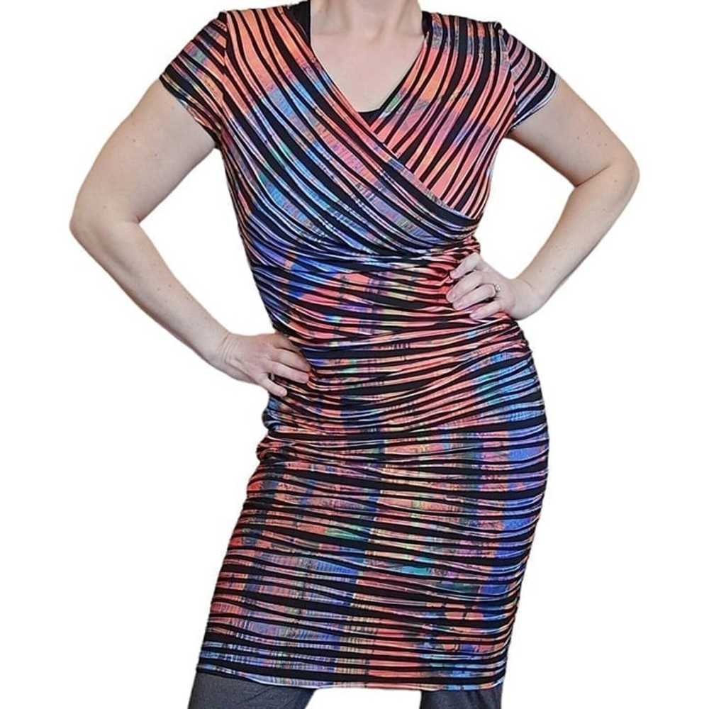 Joseph Ribkoff Rainbow Faux Wrap Bodycon Dress mu… - image 1