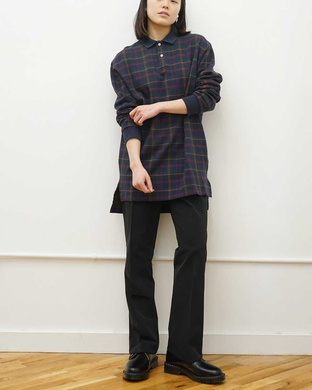 Knit Polo L/S / Navy Plaid - image 1