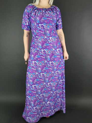 60s/70s Purple Psychedelic Flower Power Maxi Dress