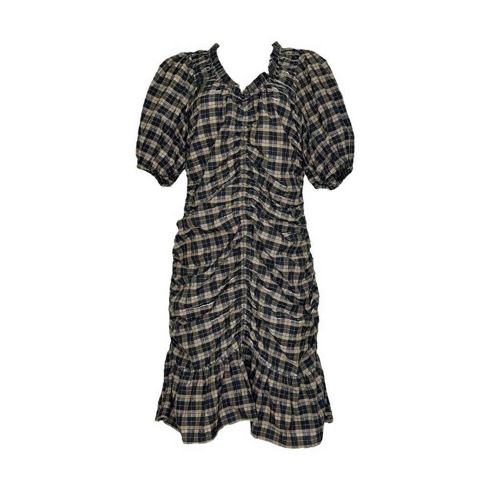 GANNI Ruffled Ruched Check Seersucker Mini Dress,… - image 4