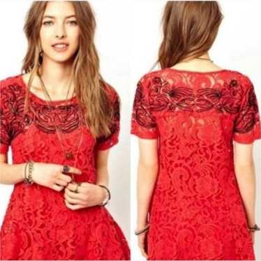 Free People Cherry Lace Dreamer Red Lace Size Smal