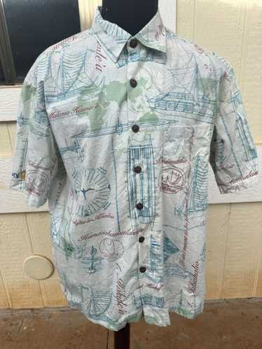 Hawaiian Shirt Kahala White/Green Full Button Haw… - image 1