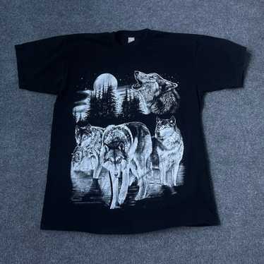 Vintage 90s Wolf AOP Animal Print Tee Shirt Black