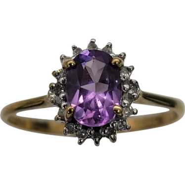 1ct Oval Amethyst & Diamond Cluster Ring - image 1