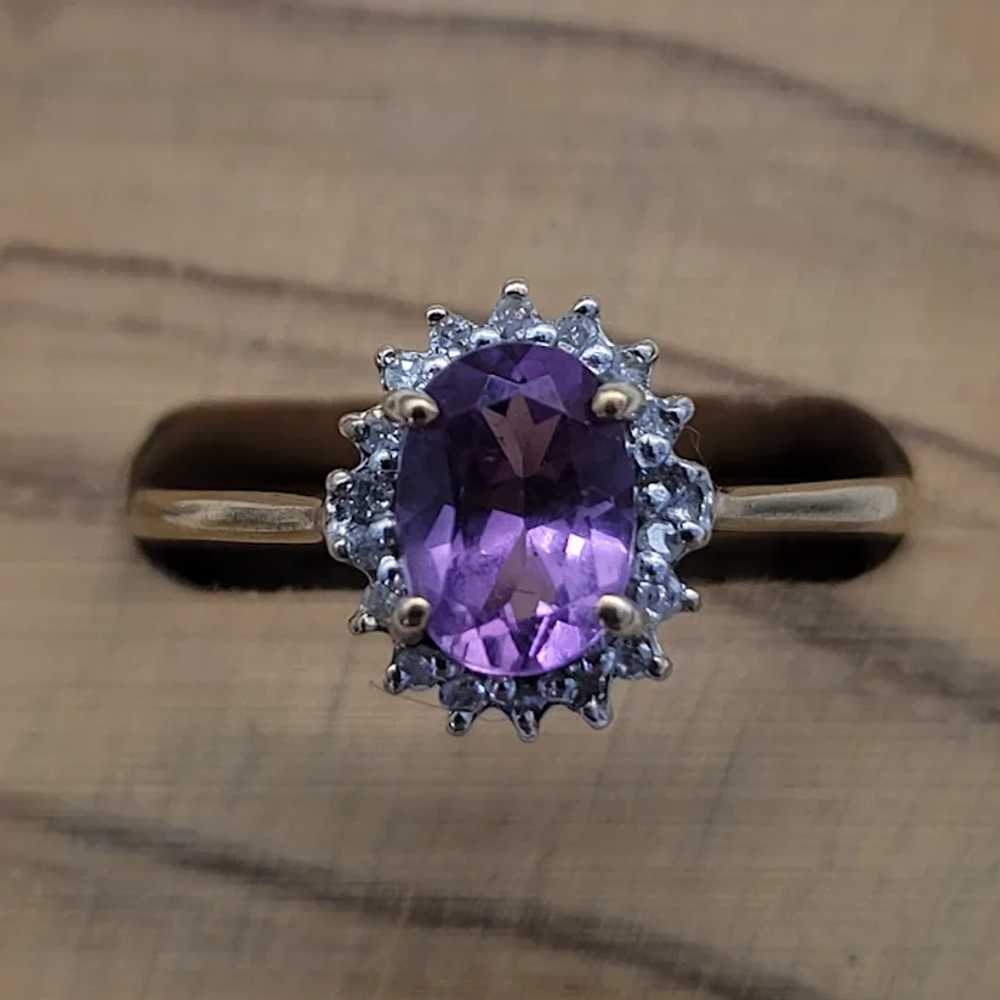 1ct Oval Amethyst & Diamond Cluster Ring - image 2