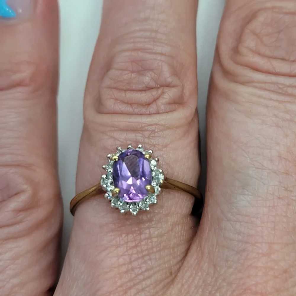 1ct Oval Amethyst & Diamond Cluster Ring - image 9