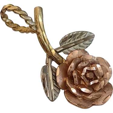 10K Gold Tri color Rose Flower Pendant for Necklac
