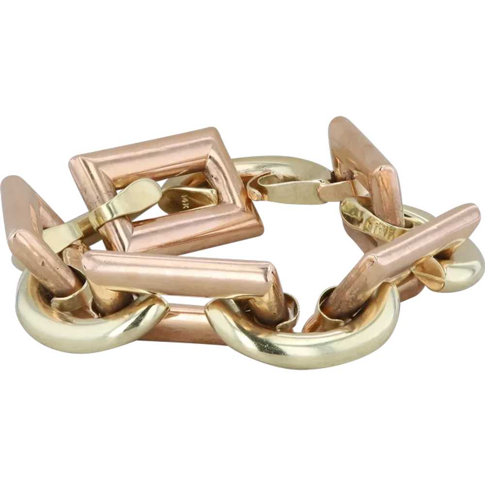 14k Yellow and Rose Gold Geometric Link Bracelet … - image 1