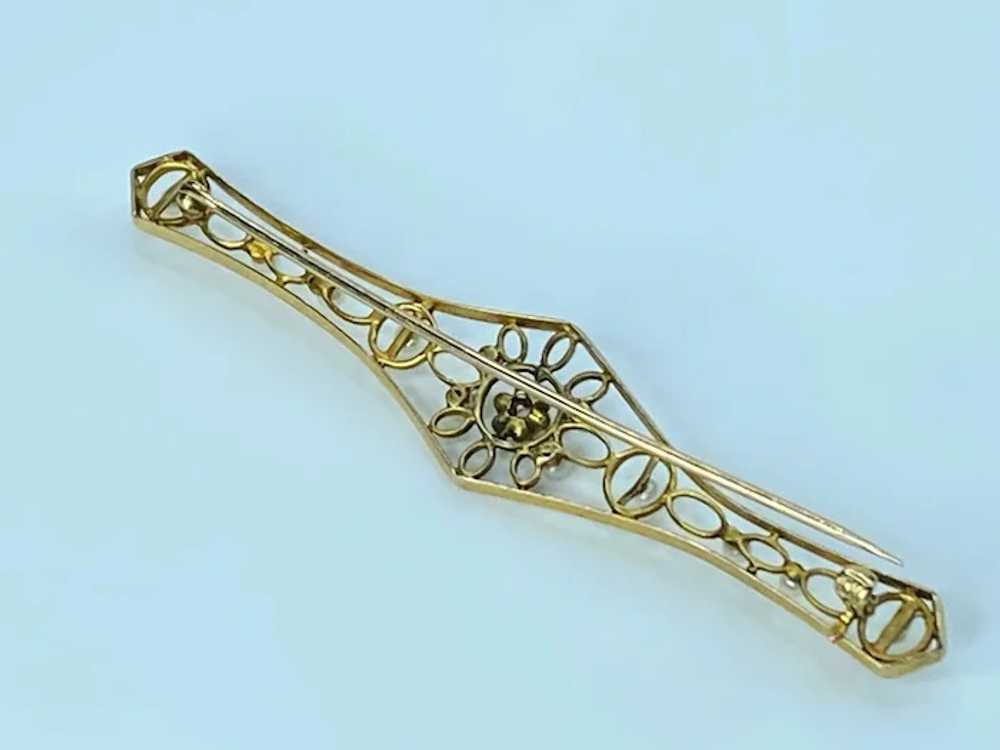 Art Nouveau 10K gold Diamond Seed Pearl Filigree … - image 2