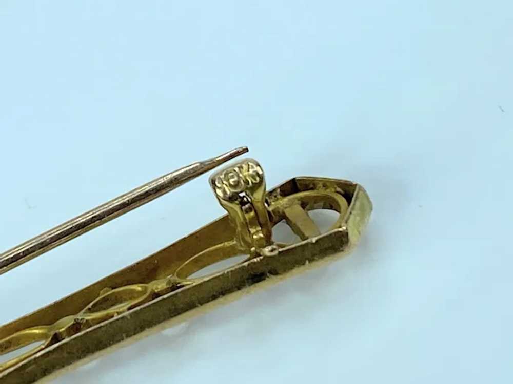 Art Nouveau 10K gold Diamond Seed Pearl Filigree … - image 6