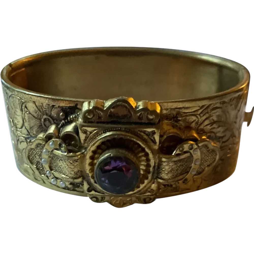 Victorian Revival Jeweled Bangle Bracelet - image 1