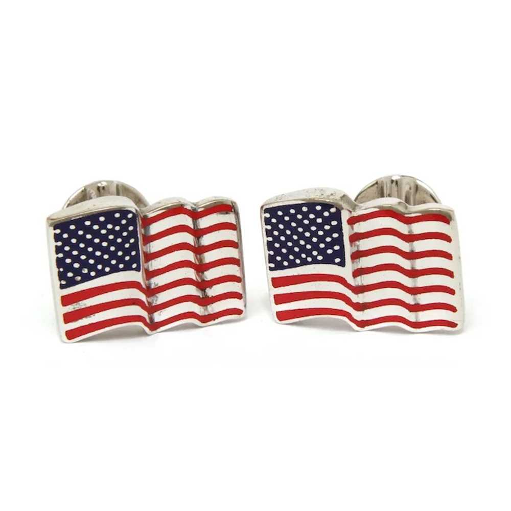 Sterling Enamel American Flag Cufflinks Signed Ox… - image 4