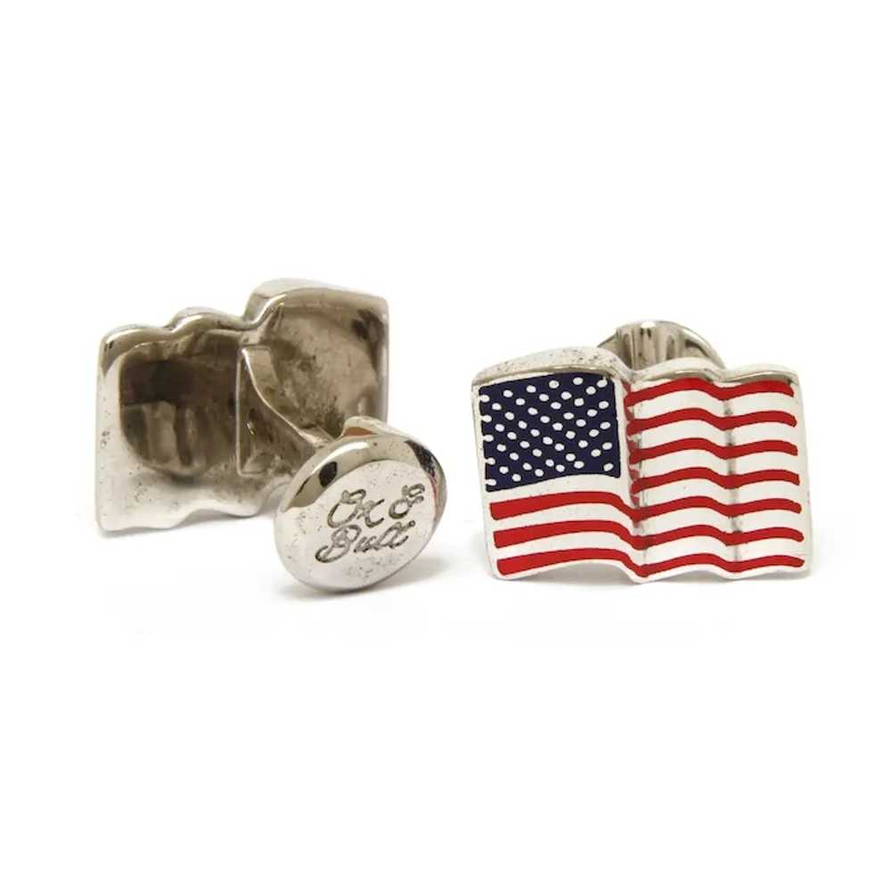 Sterling Enamel American Flag Cufflinks Signed Ox… - image 6