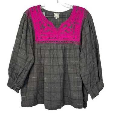 Sister Mary Patsy Ray Plaid Top Large Gray Pink Em