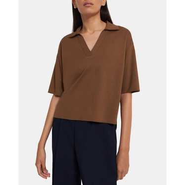 Theory SS Cropped Polo Shirt in Russet Brown size 