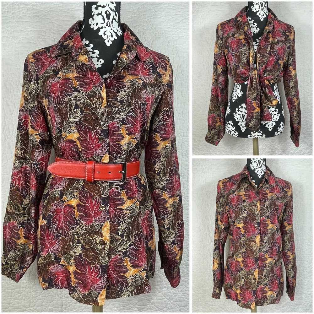 Vintage Willow Ridge Silk 100% Button Up Leaves P… - image 1