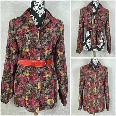 Vintage Willow Ridge Silk 100% Button Up Leaves P… - image 1