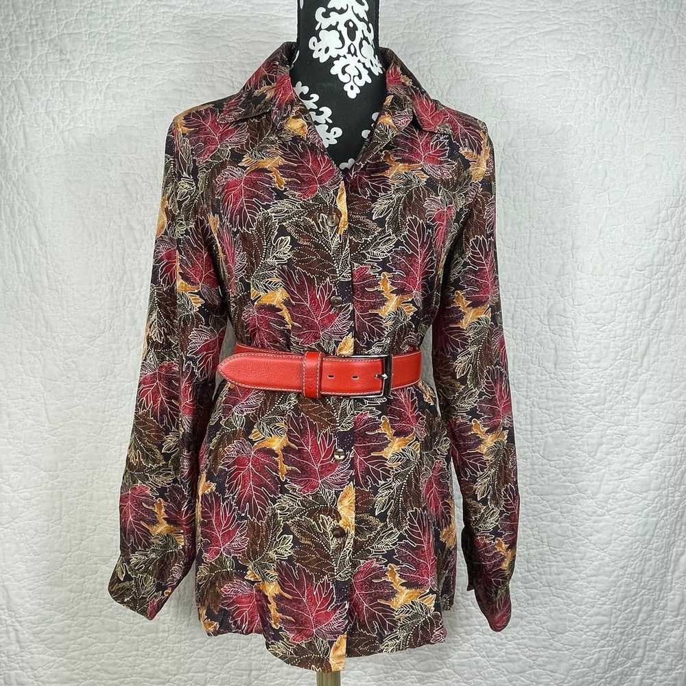 Vintage Willow Ridge Silk 100% Button Up Leaves P… - image 2