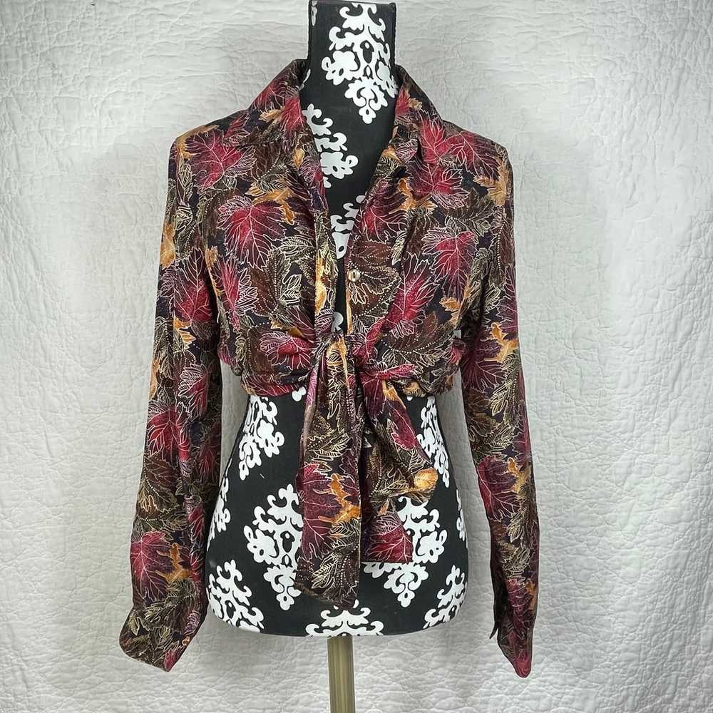 Vintage Willow Ridge Silk 100% Button Up Leaves P… - image 3