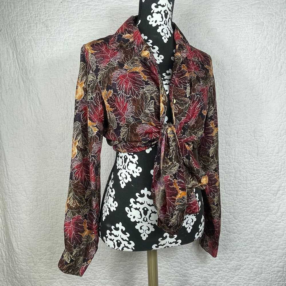 Vintage Willow Ridge Silk 100% Button Up Leaves P… - image 4