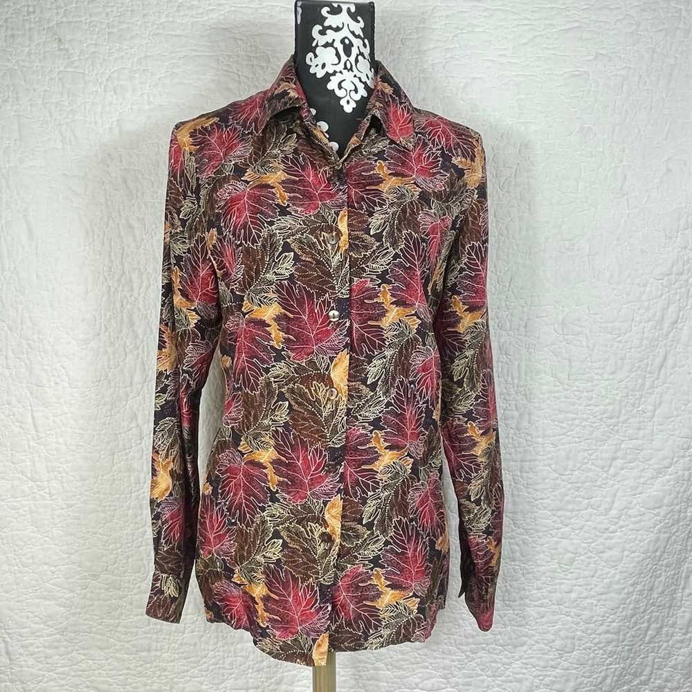 Vintage Willow Ridge Silk 100% Button Up Leaves P… - image 5