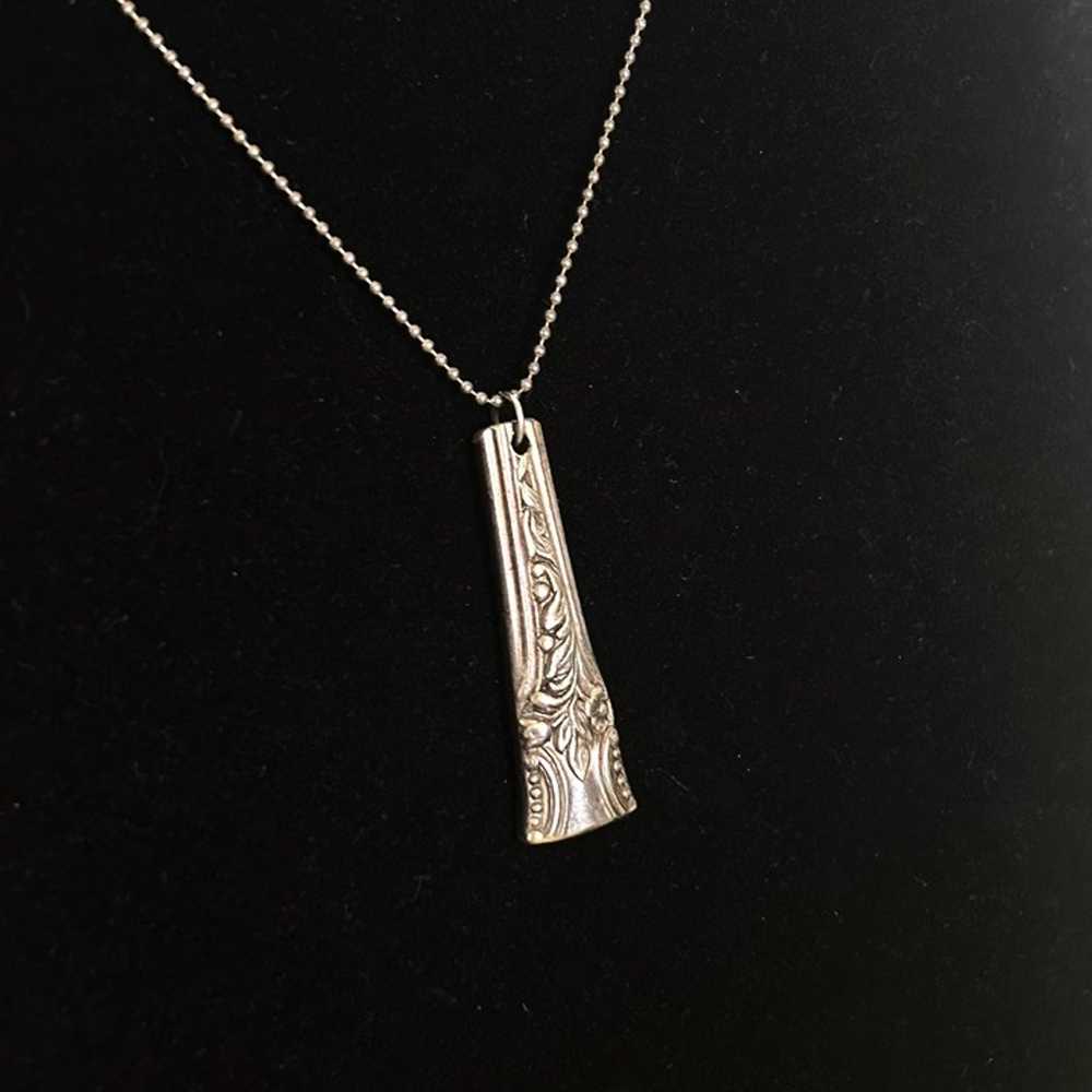 Vintage Sterling Silver Filigree Bar Necklace - image 2