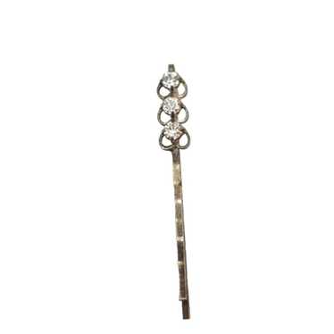 VNT 1960s Crystal Hair Bobby Pin  Triple Heart Bri