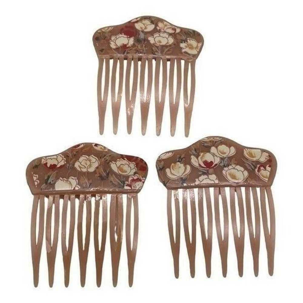 Vintage Pink 3 Hair Combs Signed Made in West Ger… - image 1