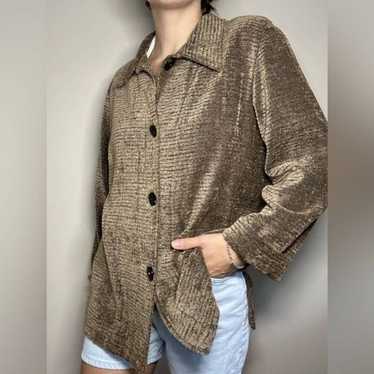 Sag Harbor Rayon Gold Quilted Sweater Button Up J… - image 1