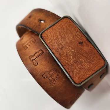 Vintage Levi's belt men's 34 brown leather tooled 