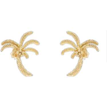 Yellow Gold Palm Tree Large Stud Earrings - 14k Tr