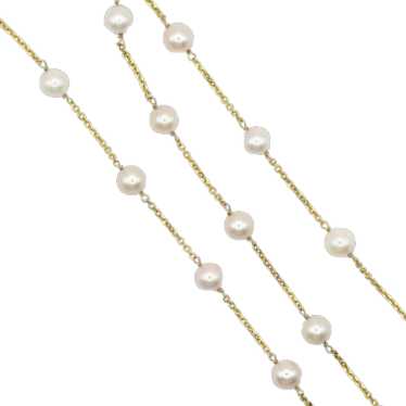 Cultured Pearl Station Cable Chain Link Necklace 1