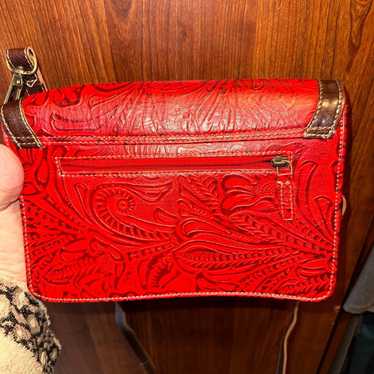 Myra hand tooled red leather bag