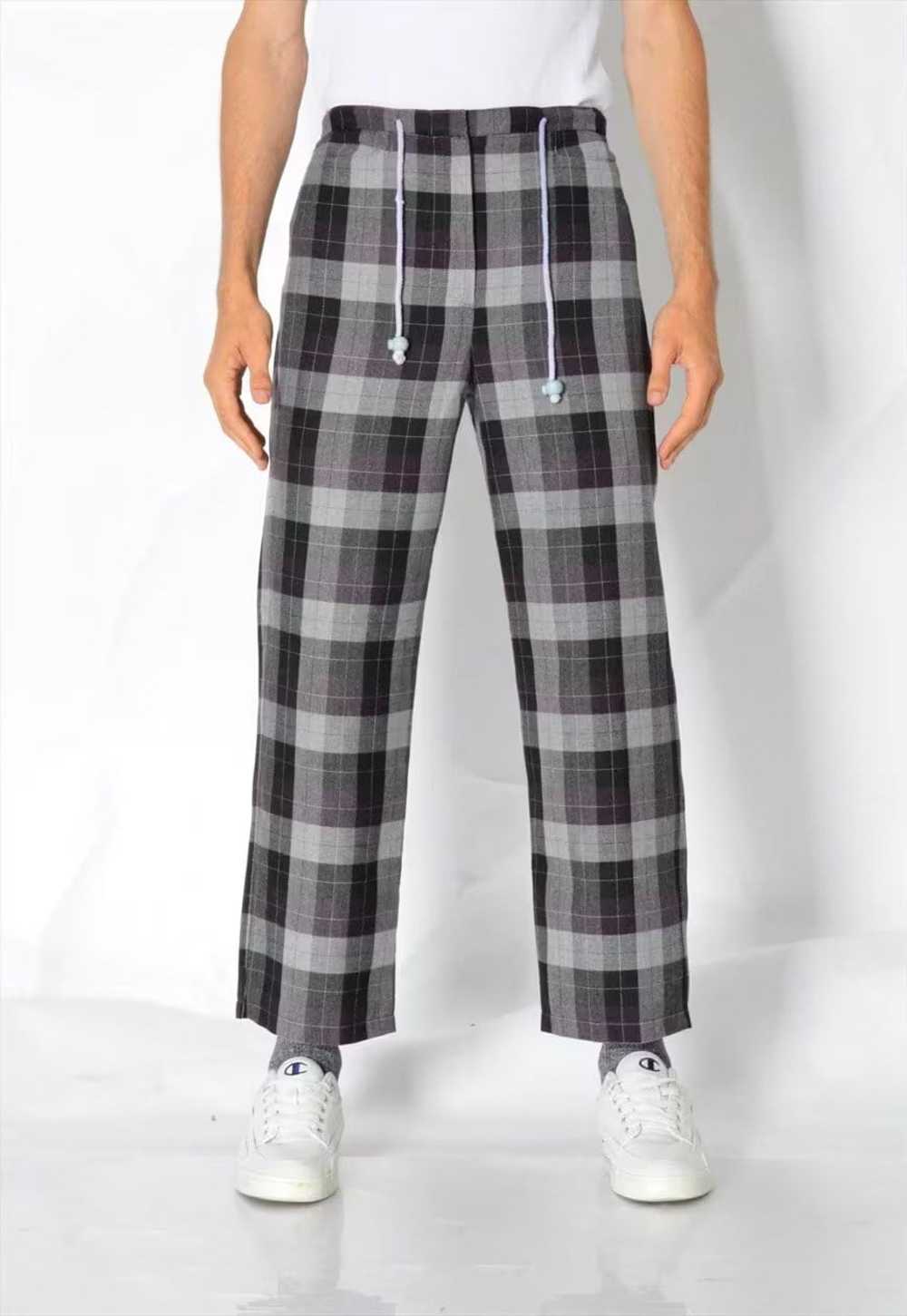 Vintage 90s Unisex Grey Purple Preppy Check Pants - image 5