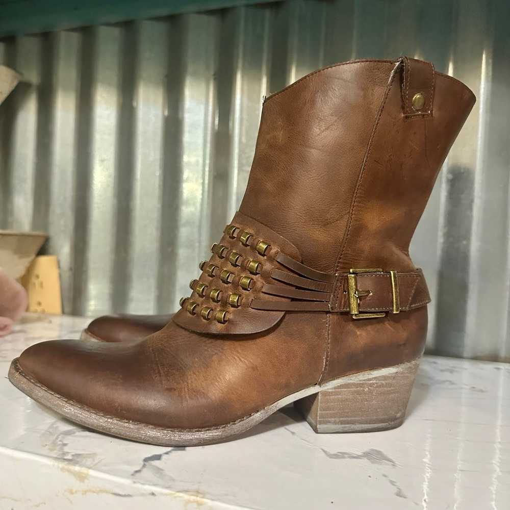 Reba brand distressed brown leather ankle boots - image 1