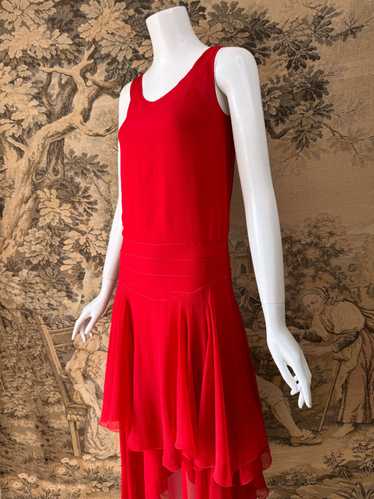 Art Deco Scarlet Chiffon Dress Circa 1931