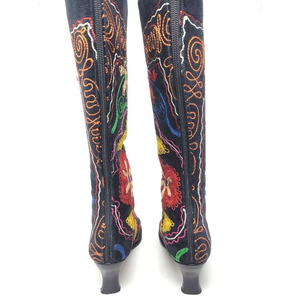 Sz 7.5 / 38 -  Black Velvet Embroidered Knee-High… - image 8