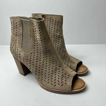 TOMS Taupe Open Toe Suede Bootie