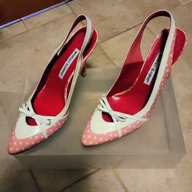 Manolo Blahnik Minnie Mouse Pink/White Strappy Hee