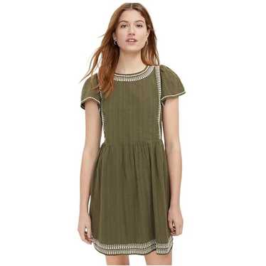 Loft Olive Green Embroidered Flutter Sleeve Tunic 