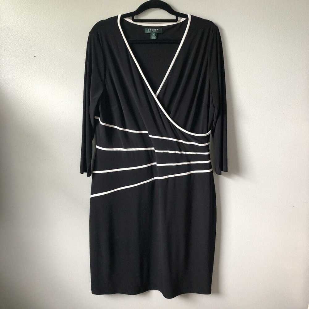 Lauren Ralph Lauren Faux Wrap Dress 18 Black Stre… - image 1