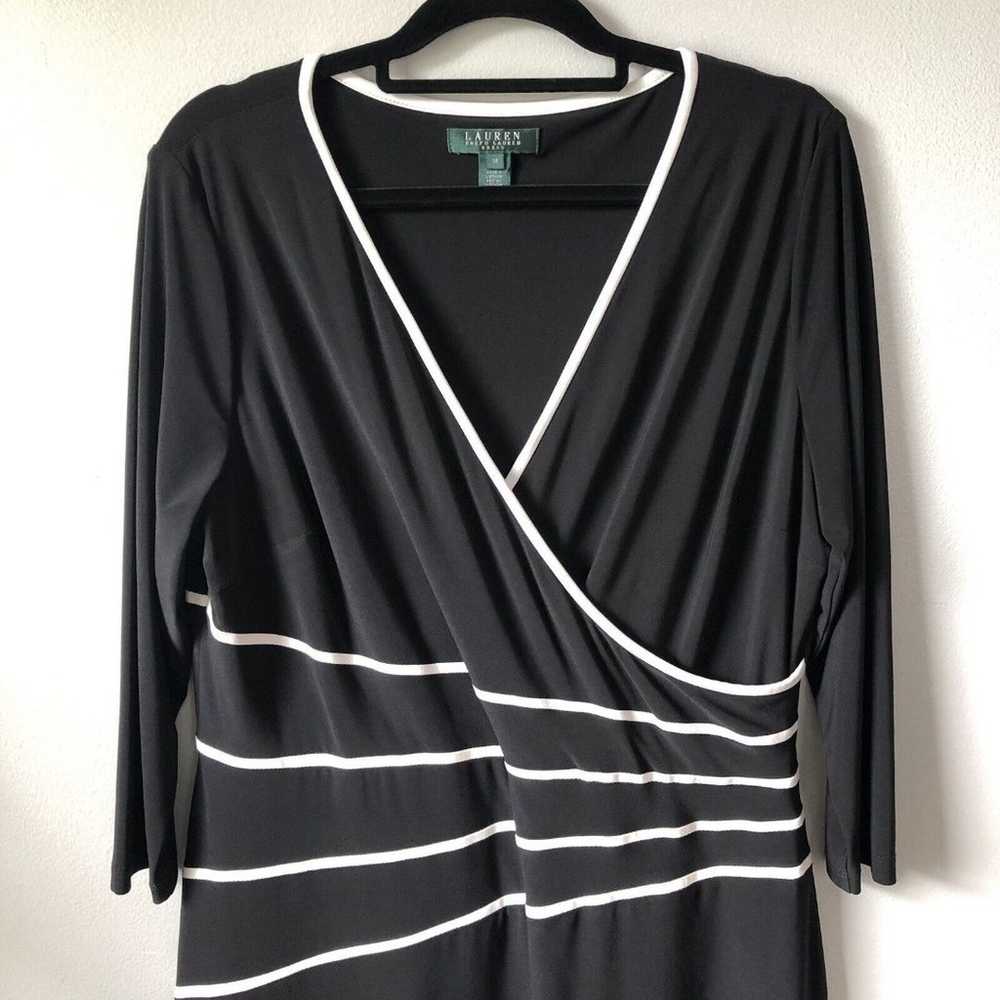 Lauren Ralph Lauren Faux Wrap Dress 18 Black Stre… - image 2
