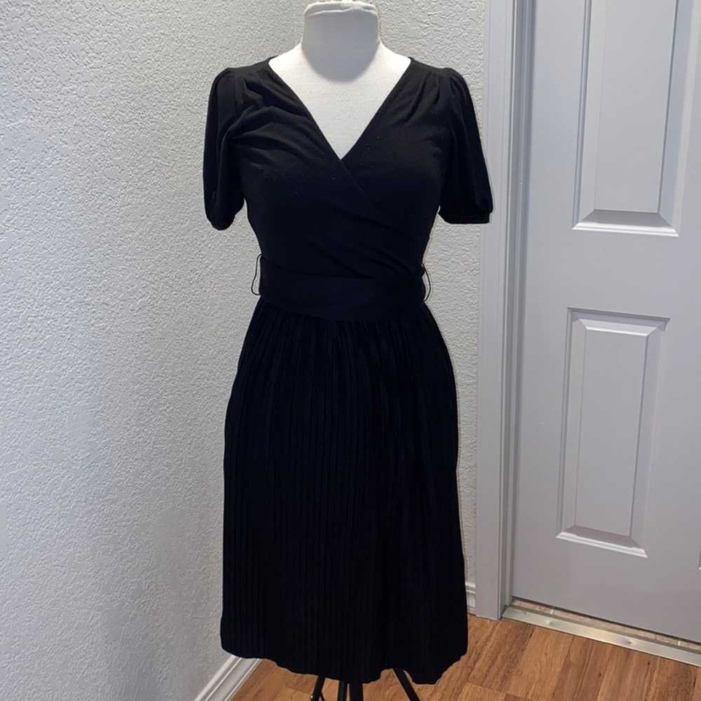 LOFT Black Midi Dress Pleated Skirt w/ Belt Sz 2 … - image 1